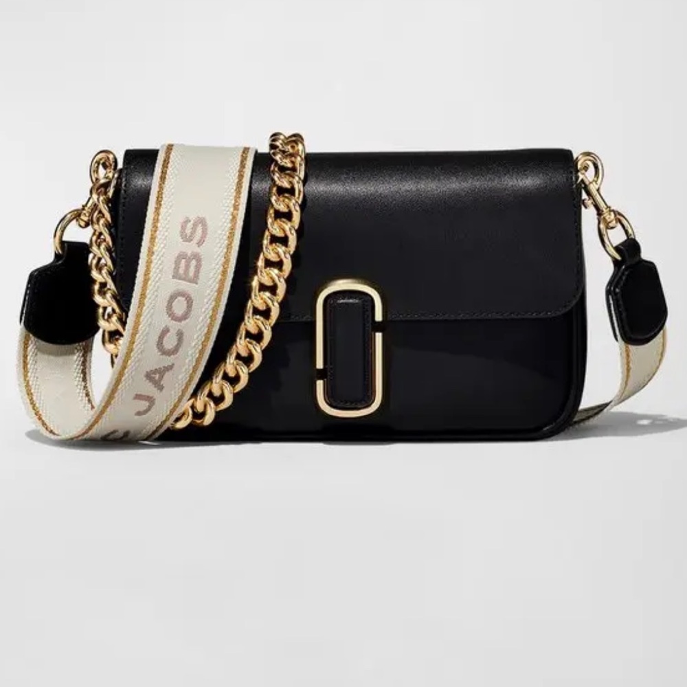 Marc Jacobs J Black Leather Crossbody Bag with gold chain